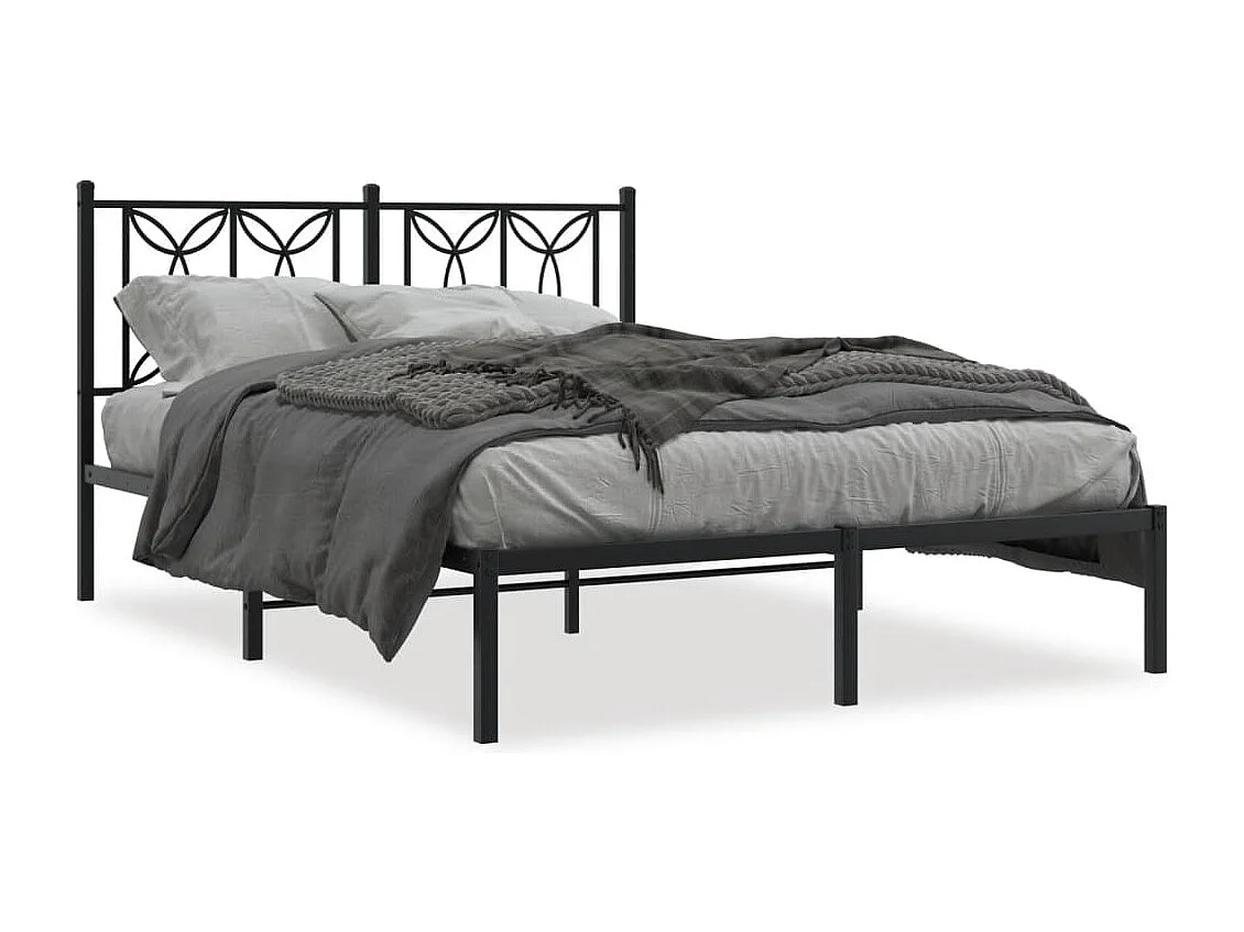 Bedframe met hoofdbord metaal zwart 135x190 cm BE430241