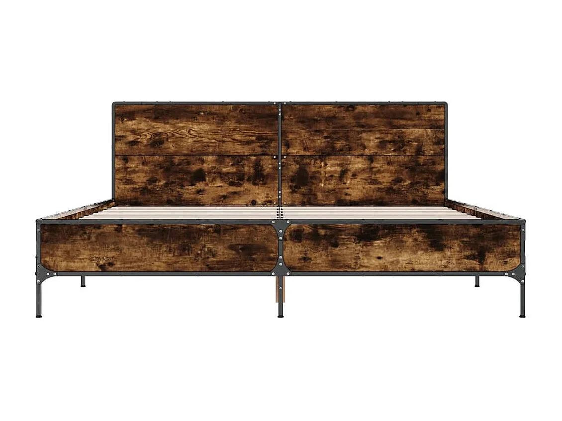 Lit double chêne fumé 120x200 cm bois d'ingénierie et métal FR70590
