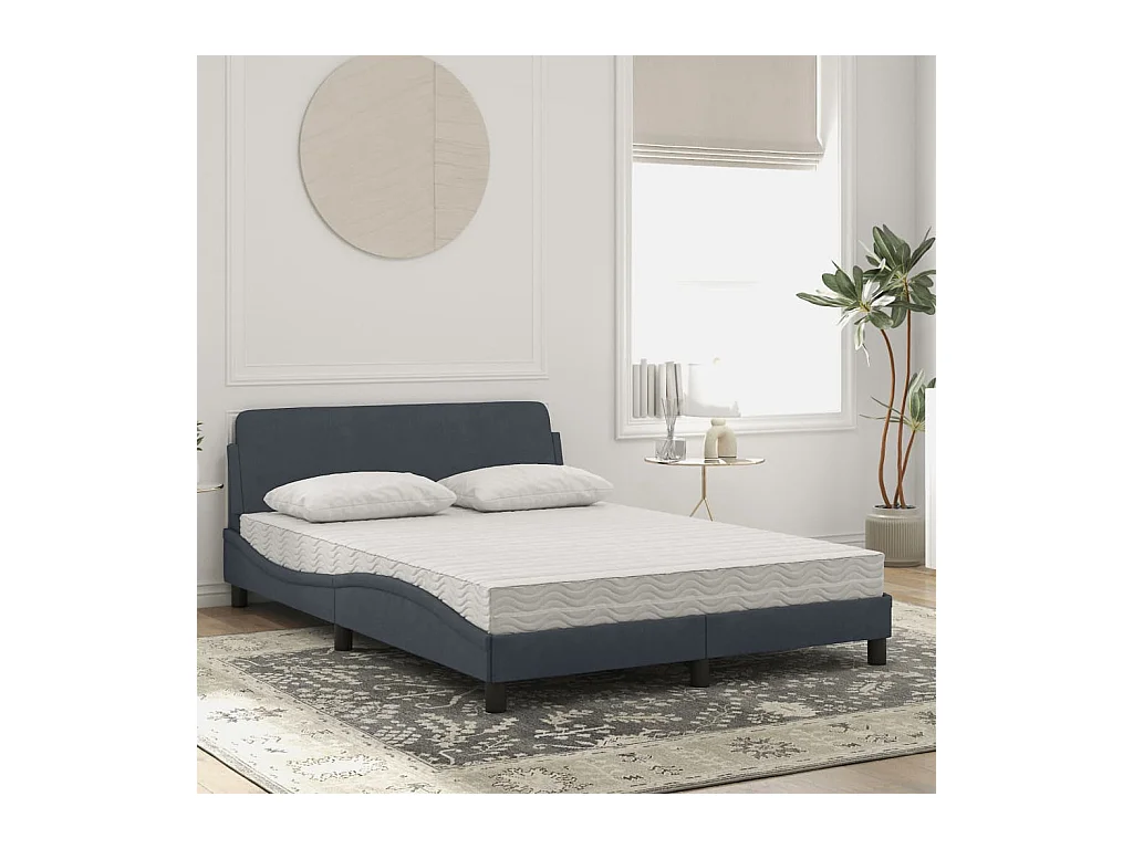 Lit adulte + matelas gris foncé 140x200 cm velours FR93788