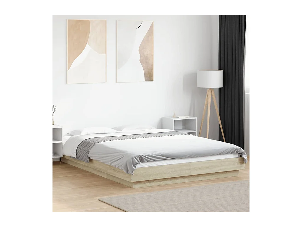 Cama 140x190 cm - con luces LED madera roble Sonoma ES138852