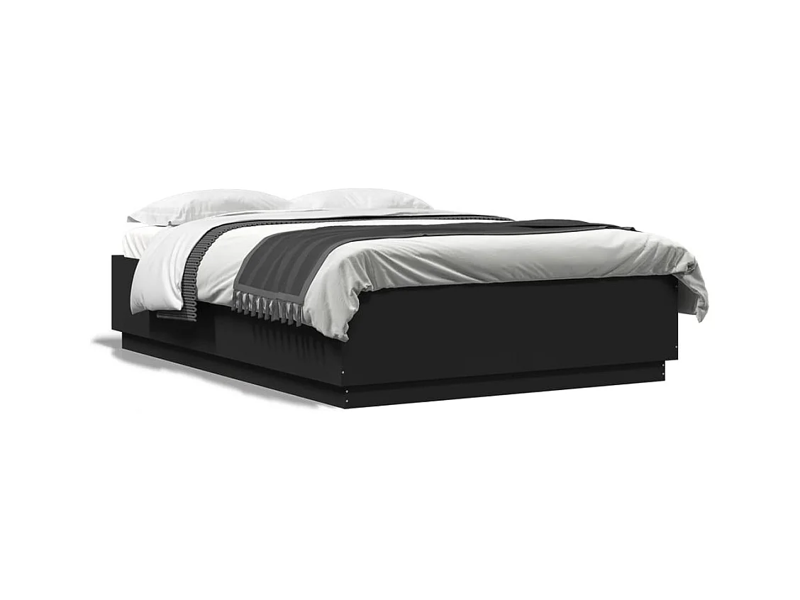 Lit double avec lumières LED noir 150x200cm bois d'ingénierie FR32628