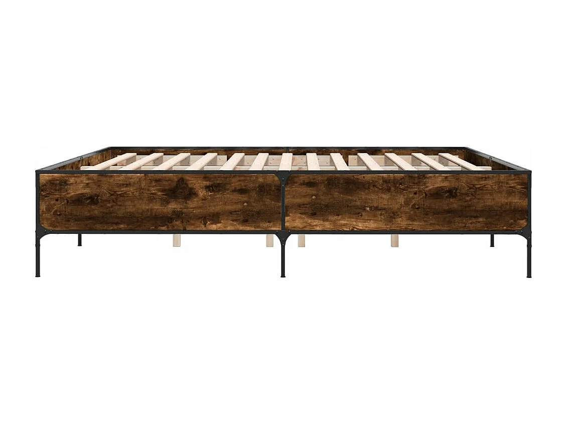 Lit double chêne fumé 180x200 cm bois d'ingénierie et métal FR94909