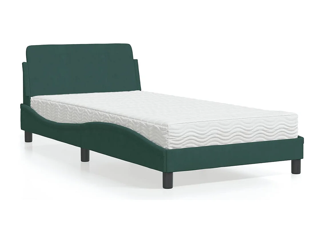 Lit adulte + matelas vert foncé 100x200 cm velours FR27874