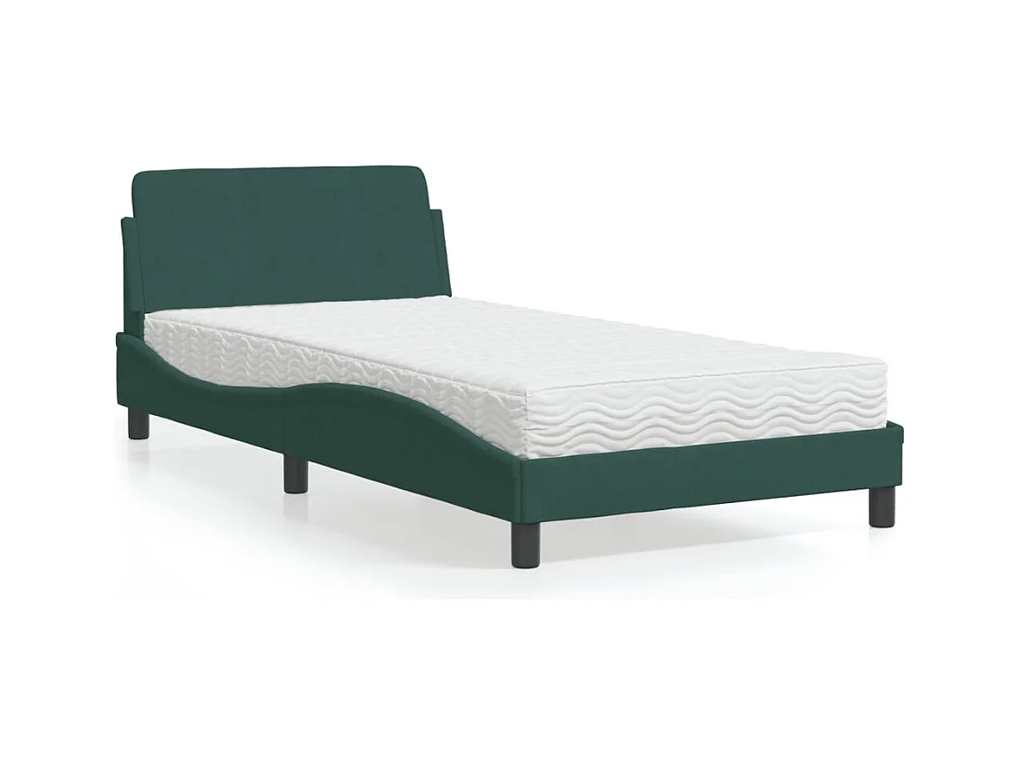 Lit adulte + matelas vert foncé 100x200 cm velours FR27874
