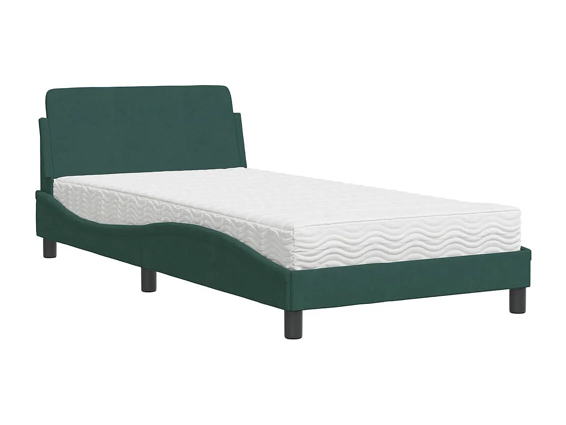 Lit adulte + matelas vert foncé 100x200 cm velours FR27874