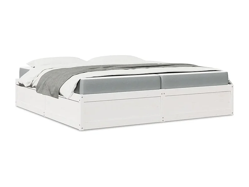 Lit adulte + matelas blanc 200x200 cm bois massif de pin FR90612