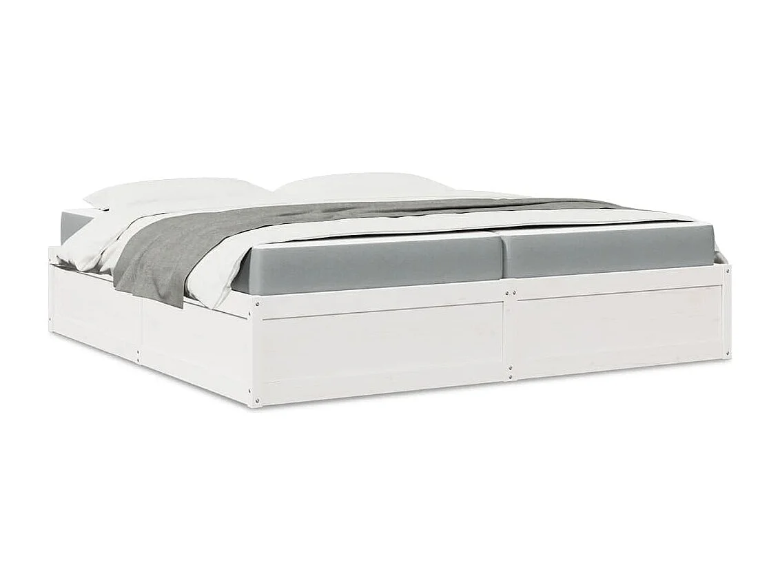 Lit adulte + matelas blanc 200x200 cm bois massif de pin FR90612