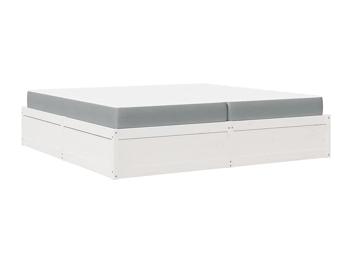 Lit adulte + matelas blanc 200x200 cm bois massif de pin FR90612