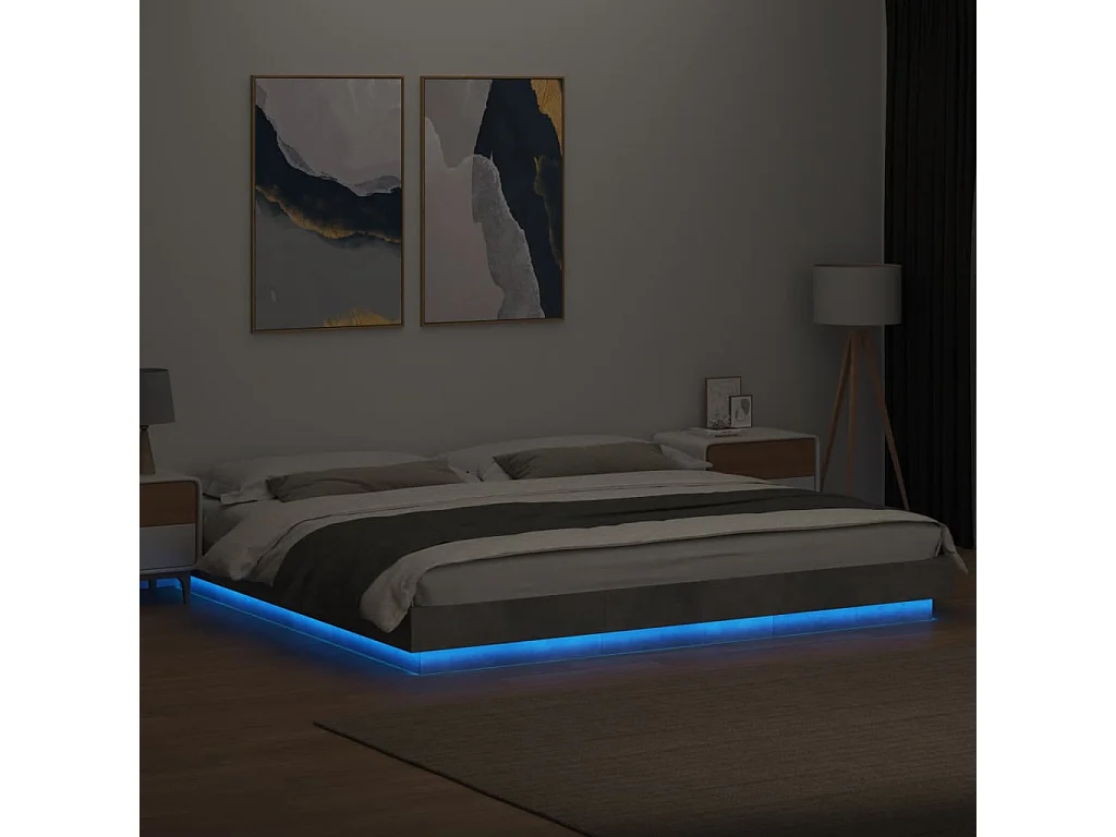 Lit double avec lumières LED gris béton 180x200 cm FR78981