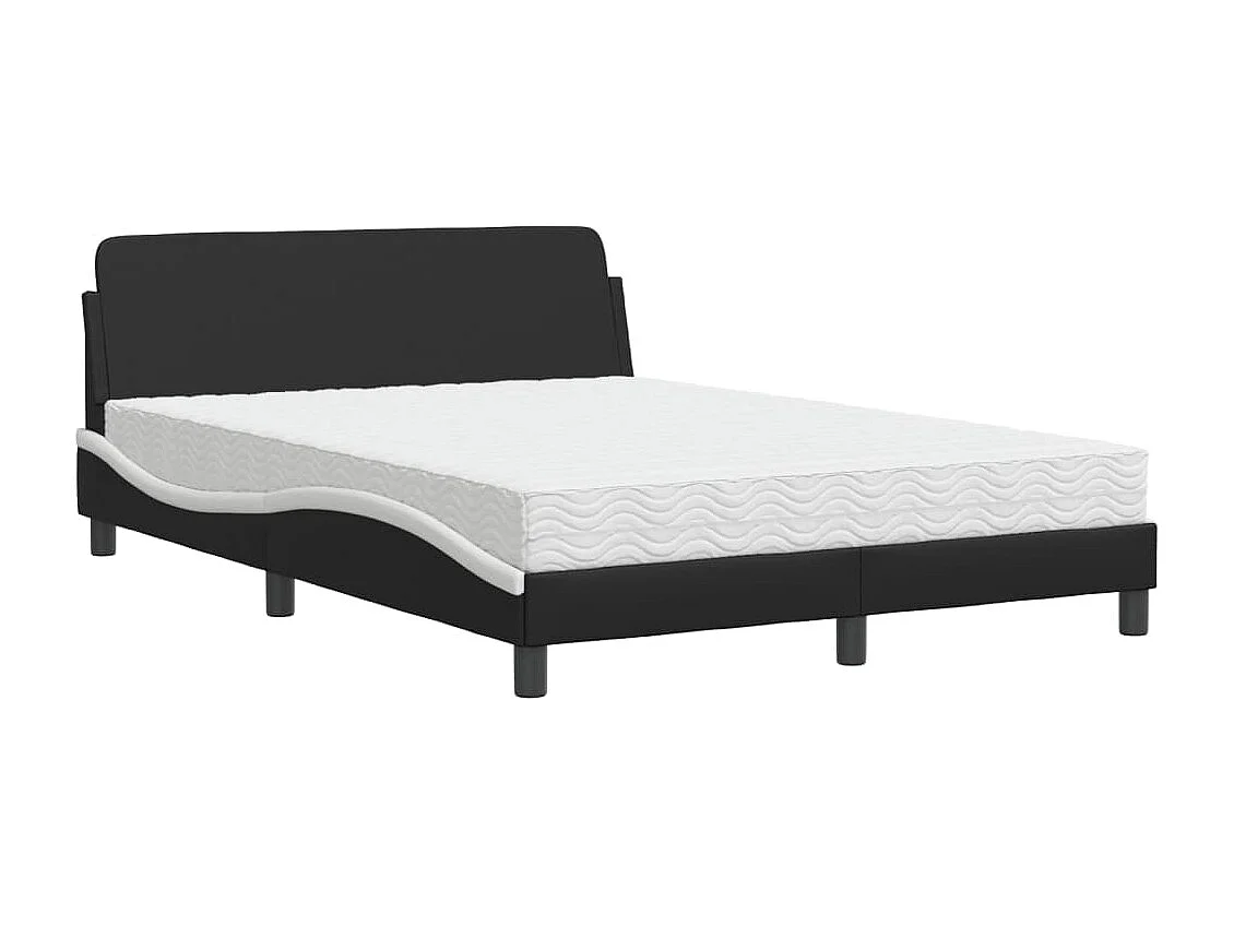 Lit adulte + matelas noir et blanc 140x190 cm similicuir FR37299