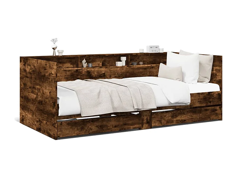 Cama com gavetas derivados de madeira carvalho fumado PT390005