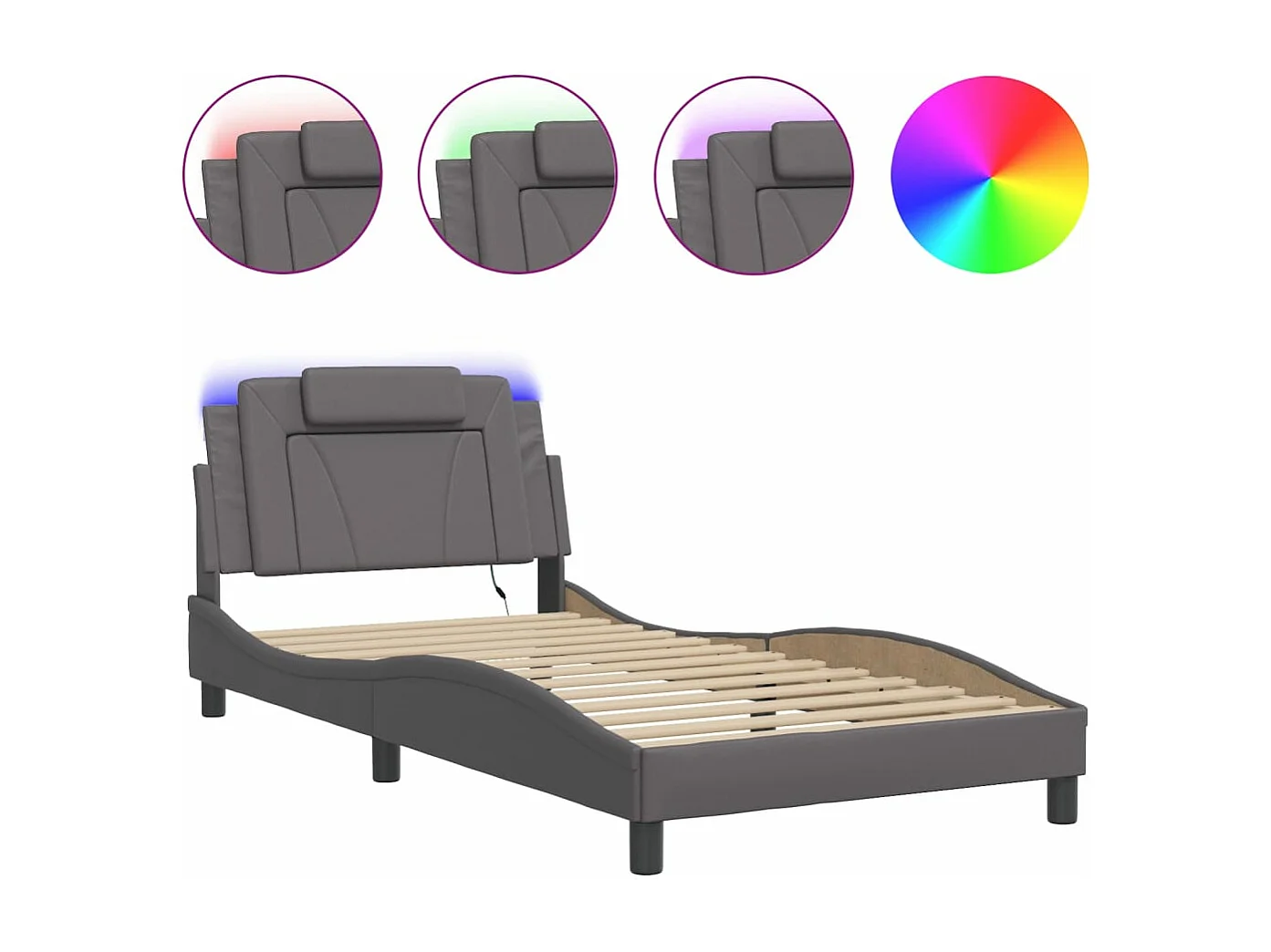 Lit simple avec lumières LED gris 100x200 cm similicuir FR52052