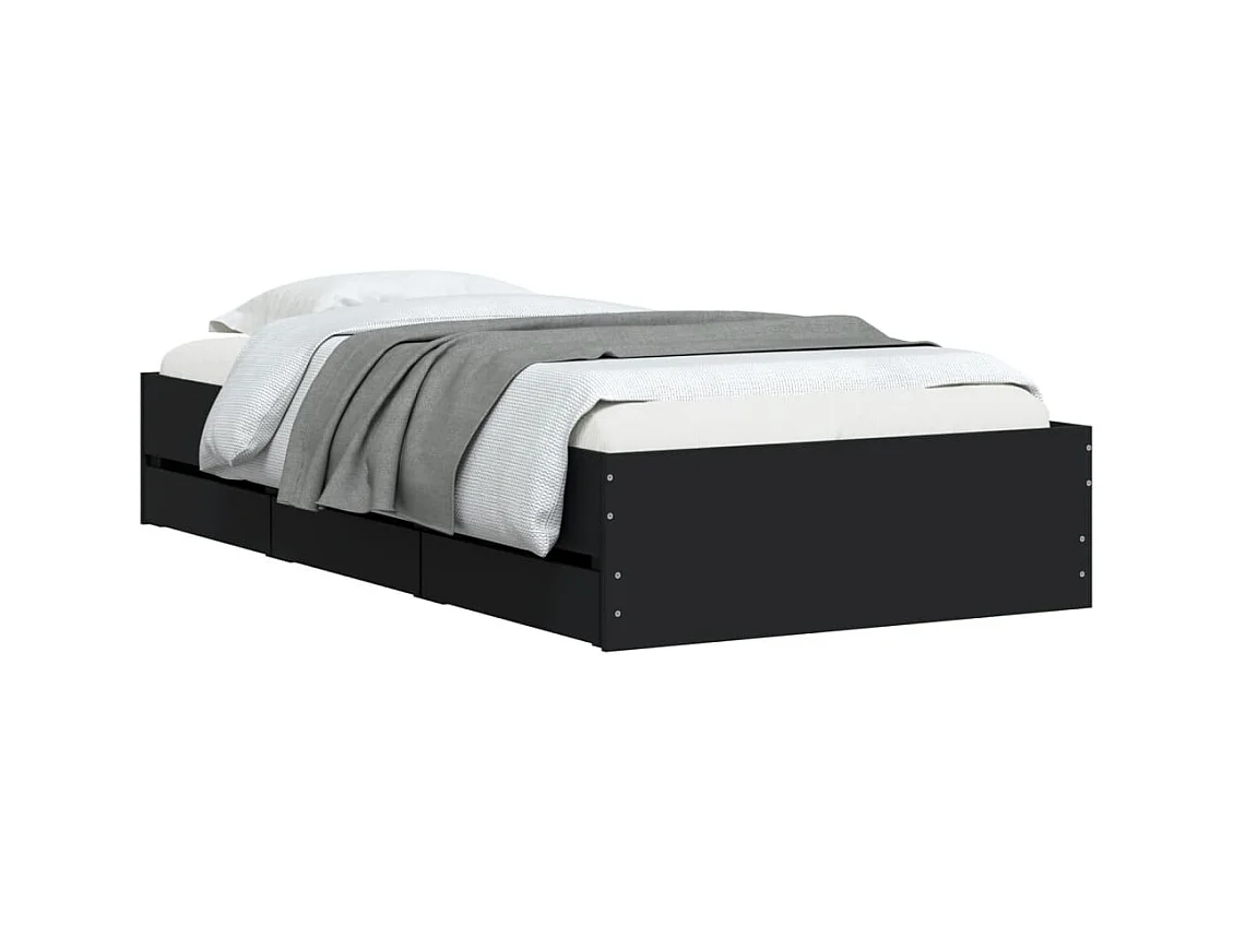 Cama c/ gavetas 75x190 cm derivados de madeira preto PT183353