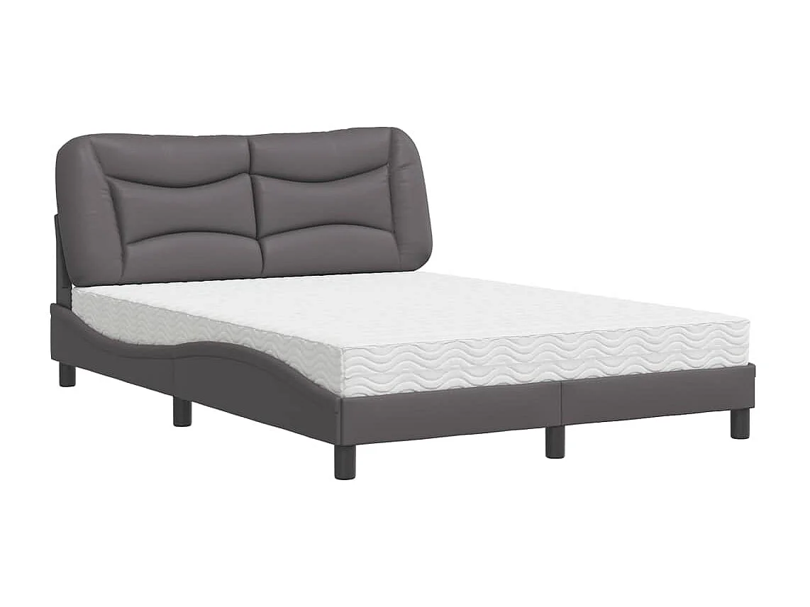 Lit adulte + matelas gris 140x190 cm similicuir FR72944