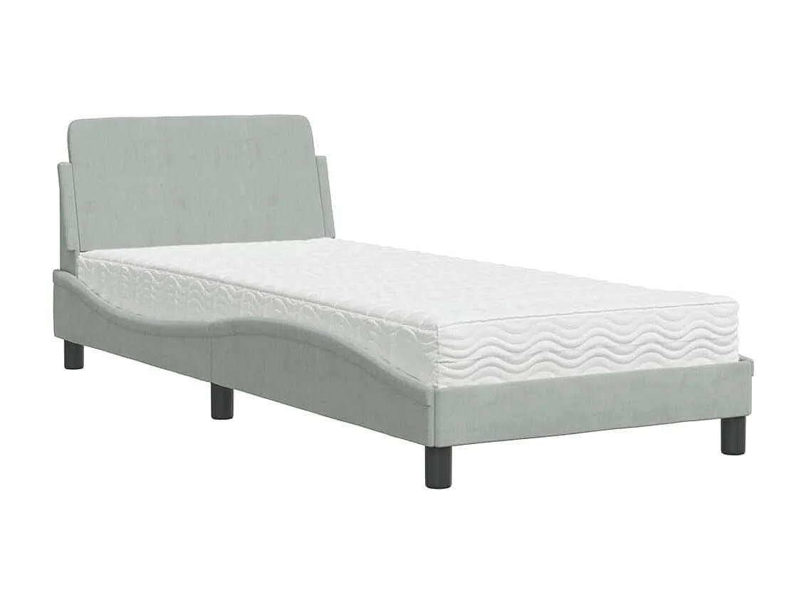 Lit adulte + matelas gris clair 90x190 cm velours FR11841