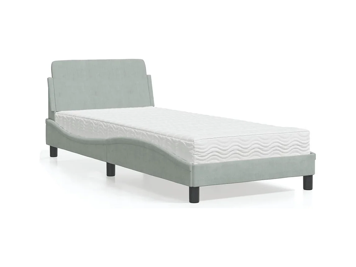 Lit adulte + matelas gris clair 90x190 cm velours FR11841