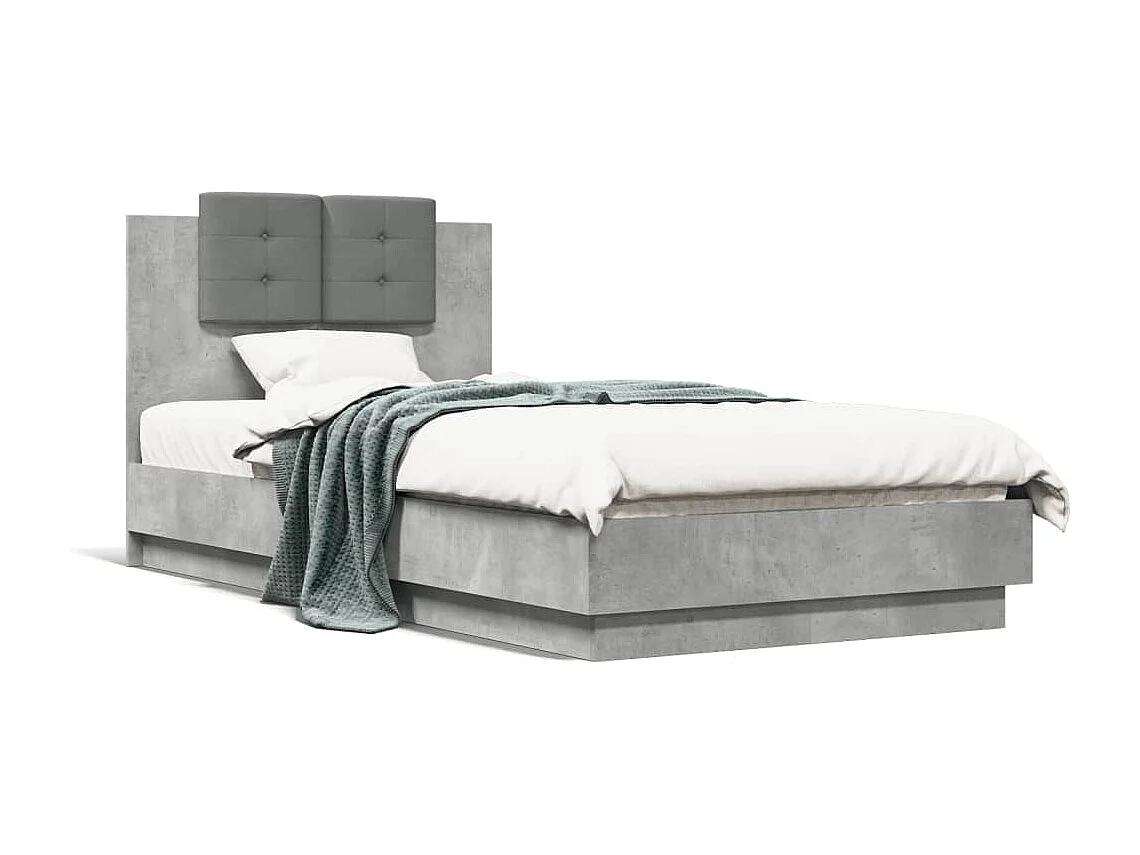 Cama 75x190 cm con cabecero madera de ingeniería gris hormigón ES731379