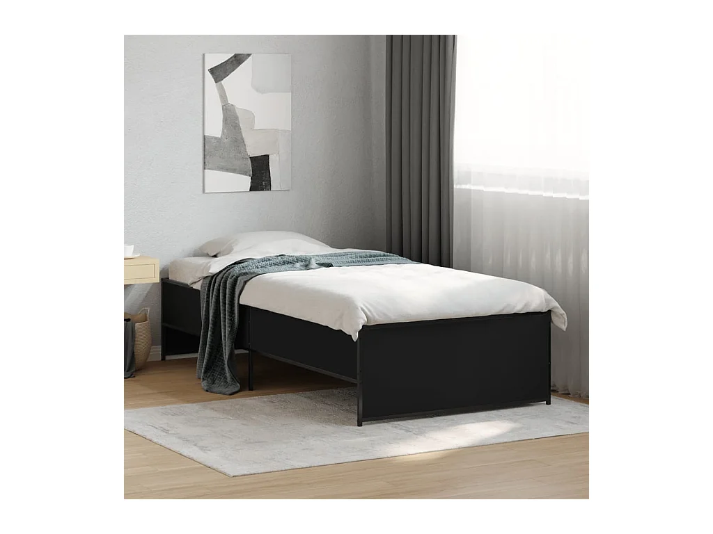 Lit simple noir 90x190 cm bois d'ingénierie et métal FR33054