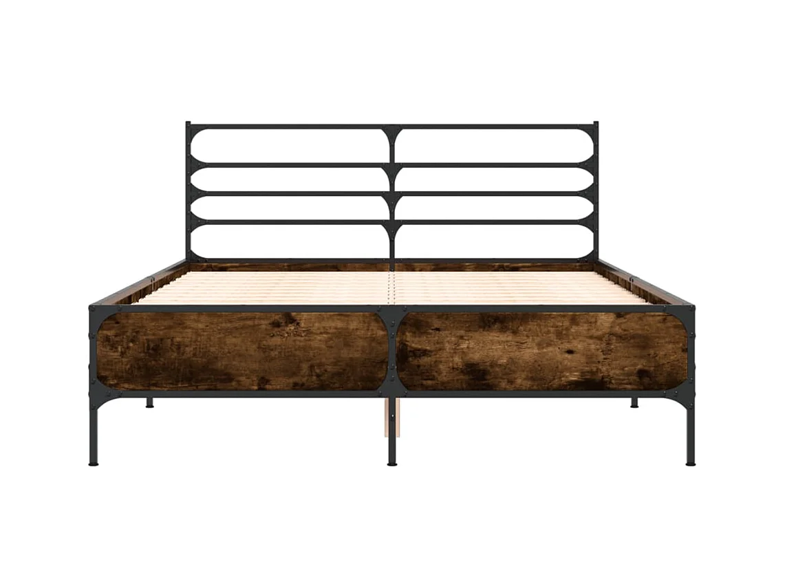 Lit double chêne fumé 140x190 cm bois d'ingénierie et métal FR43870