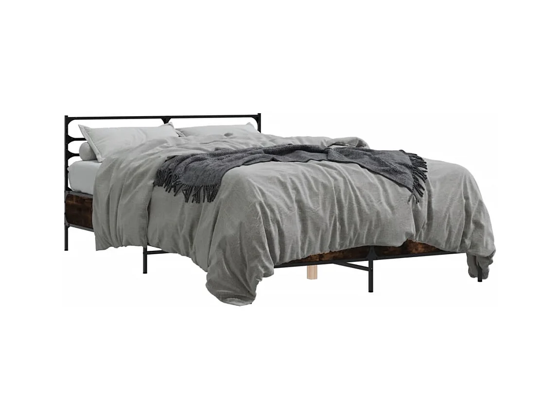 Lit double chêne fumé 140x190 cm bois d'ingénierie et métal FR43870