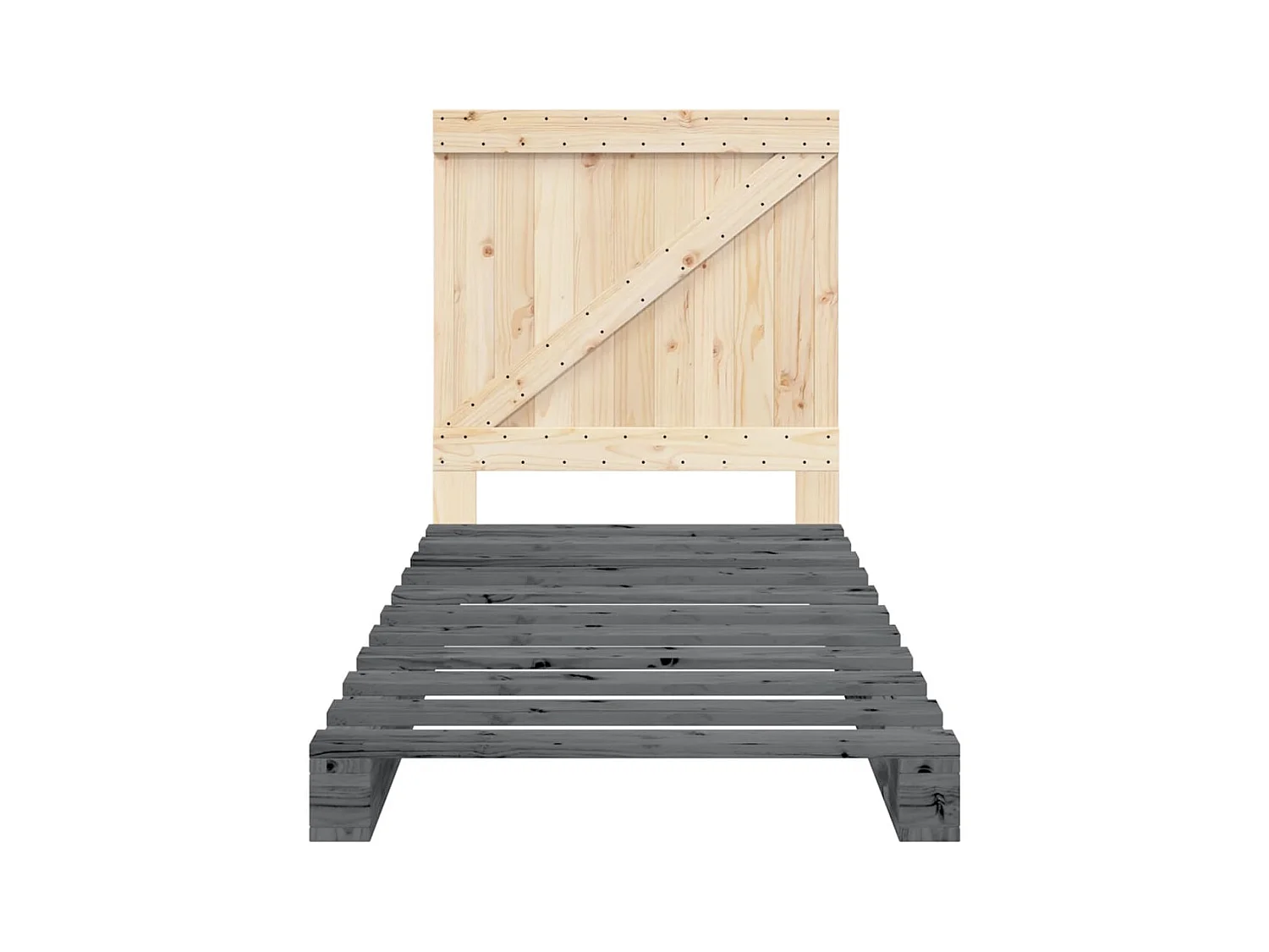 Cama individual- 90x200 cm con cabecero madera de pino gris ES365636