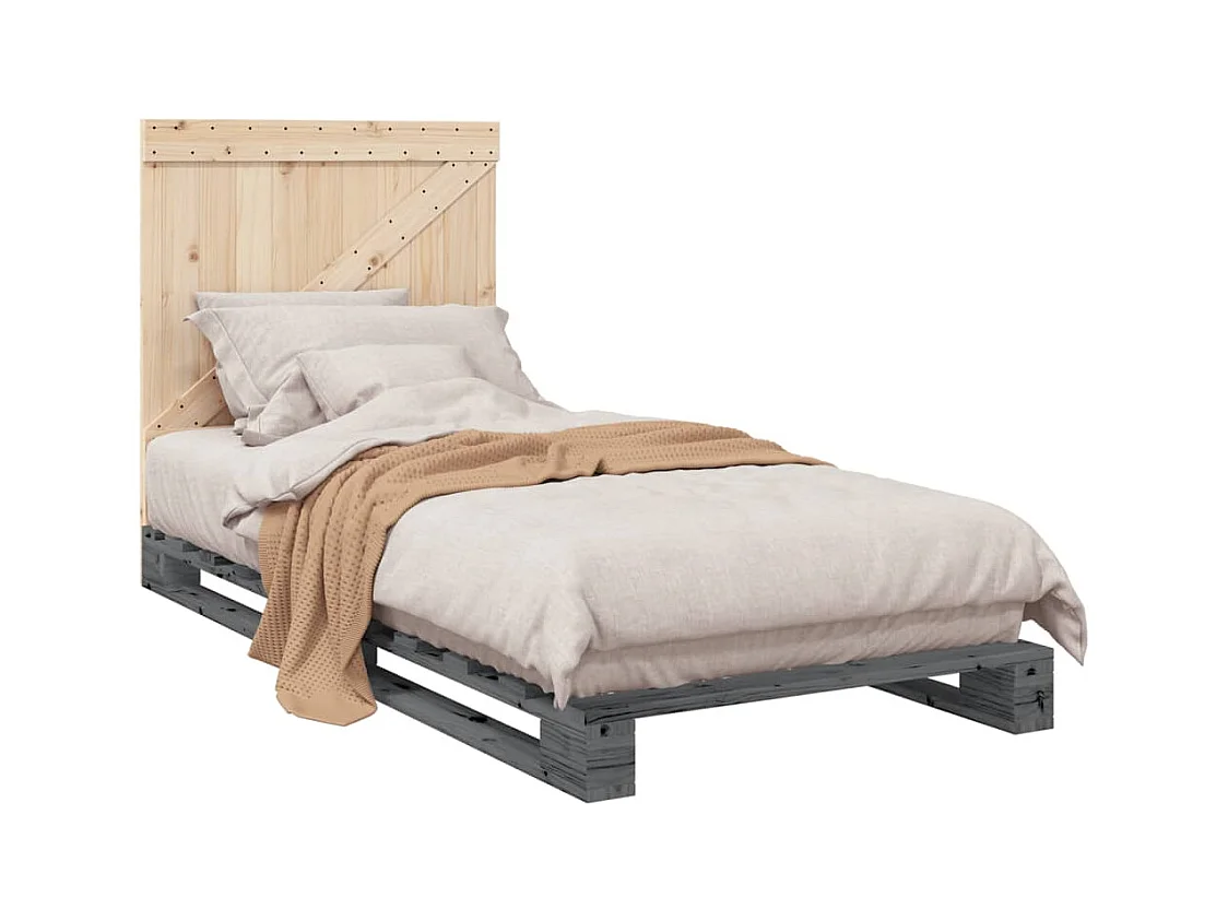 Cama individual- 90x200 cm con cabecero madera de pino gris ES365636