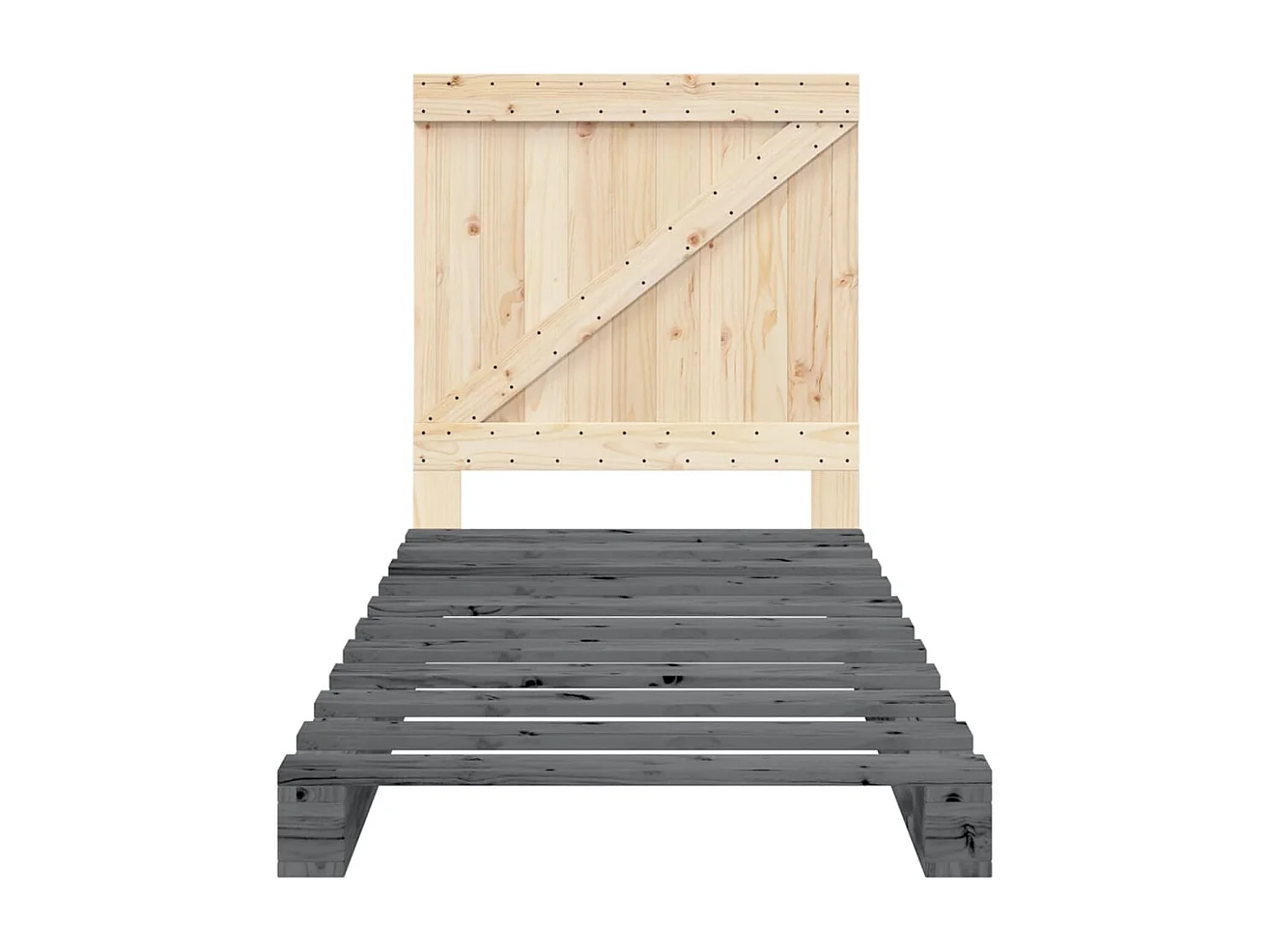 Lit simple + tête de lit gris 90x200 cm bois de pin massif FR31452