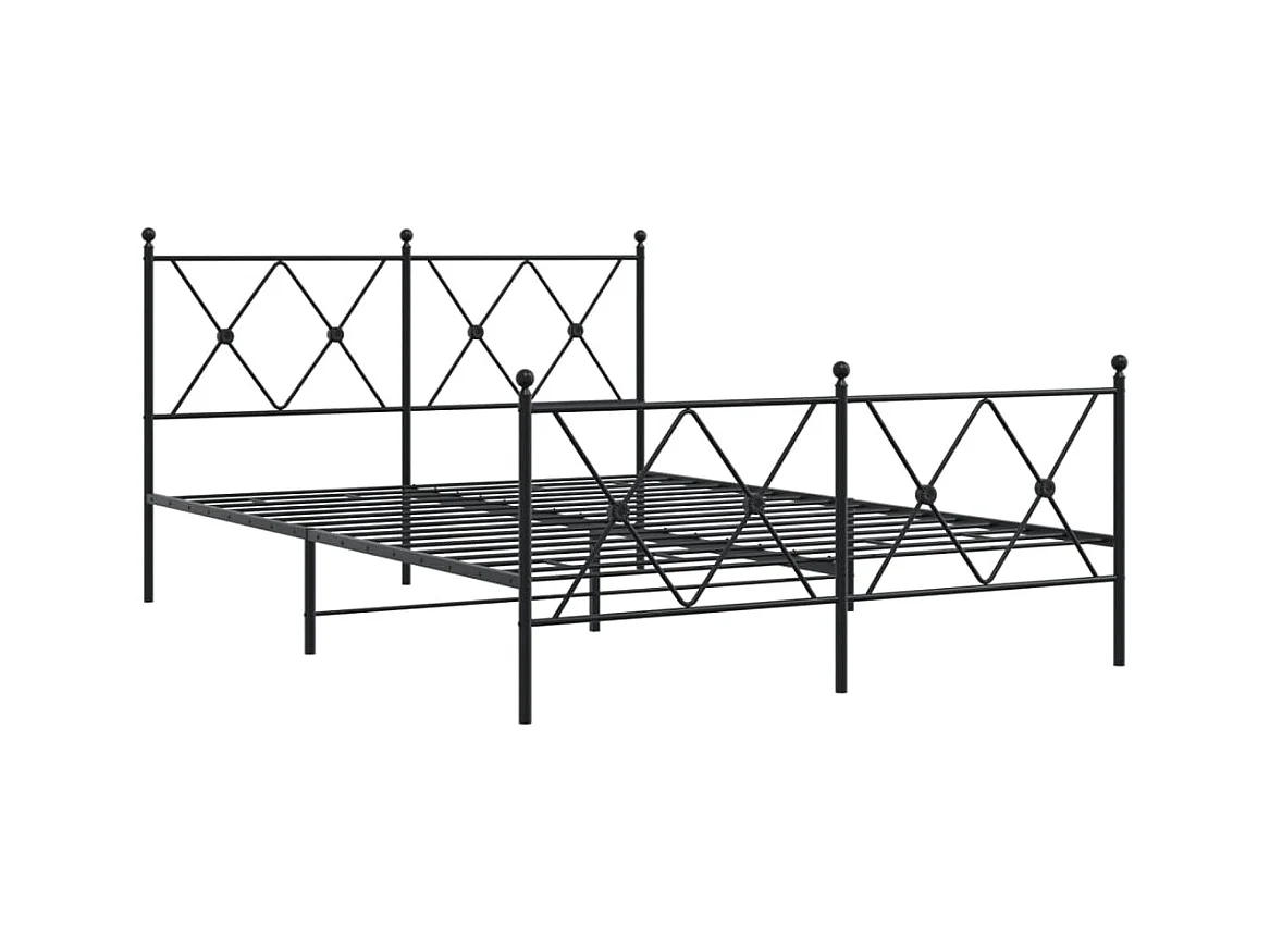 Lit double métal + tête de lit/pied de lit noir 140x190 cm FR69451