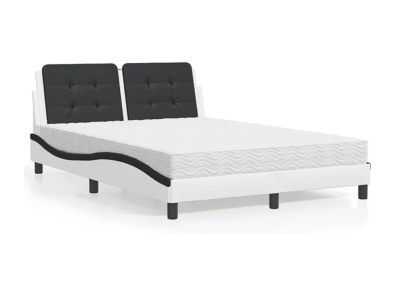 Lit adulte + matelas blanc et noir 140x190 cm similicuir FR40901