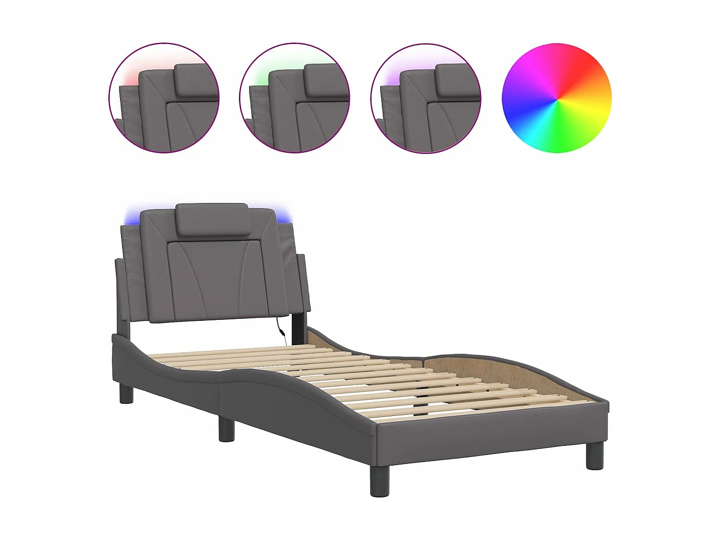 Lit simple avec lumières LED gris 90x200 cm similicuir FR17941