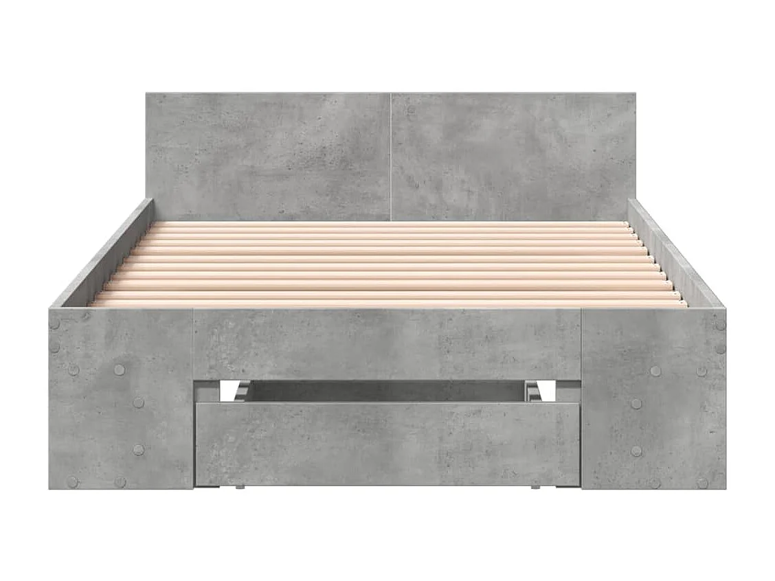Lit simple et tiroir gris béton 90x190 cm bois d'ingénierie FR57397