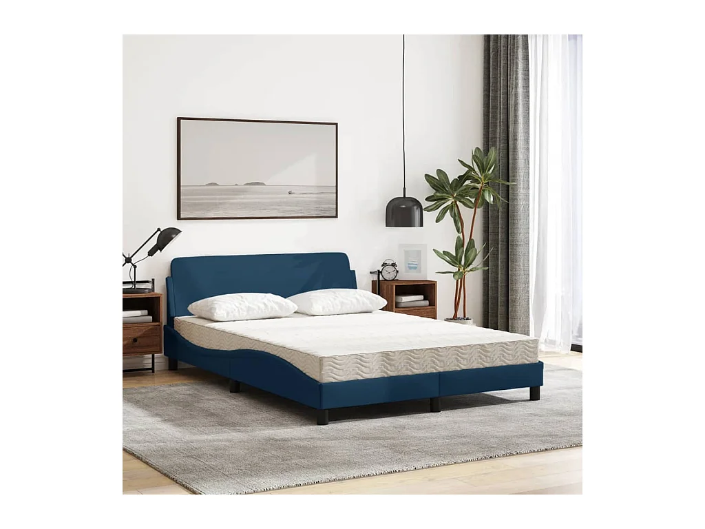 Lit adulte + matelas bleu 140x200 cm tissu FR23327