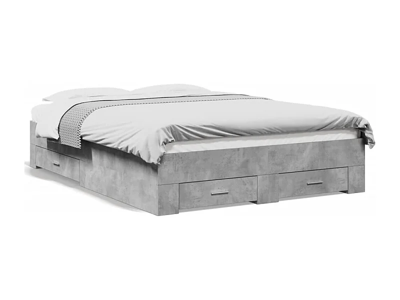 Lit double à tiroirs gris béton 135x190 cm bois d'ingénierie FR73747