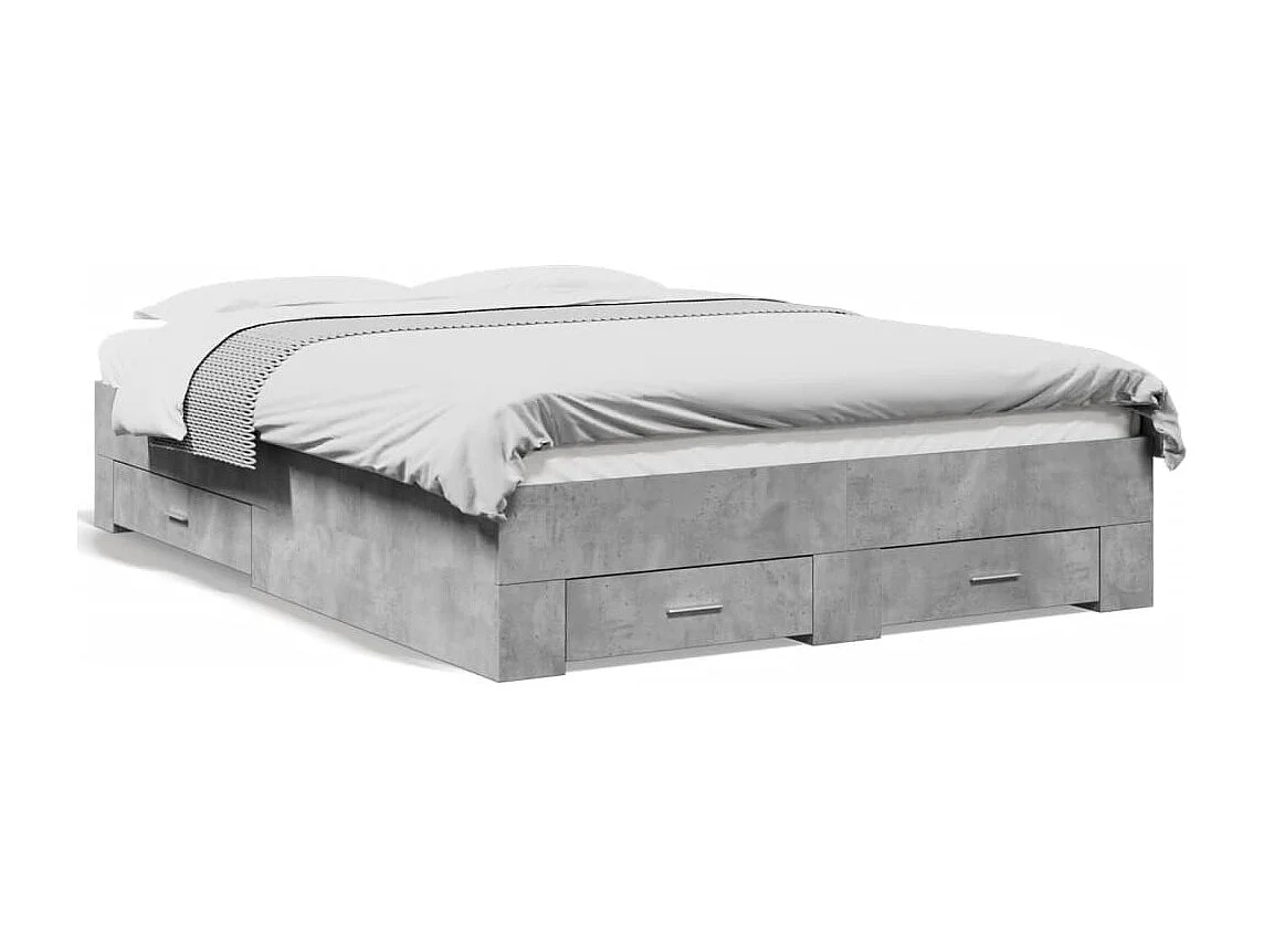 Lit double à tiroirs gris béton 135x190 cm bois d'ingénierie FR73747