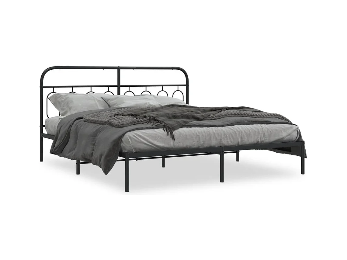 Lit double métal + tête de lit noir 183x213 cm FR91097