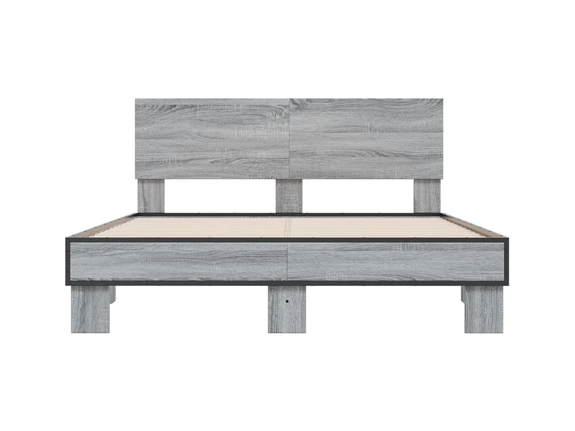 Lit double sonoma gris 120x200 cm bois d'ingénierie et métal FR10001