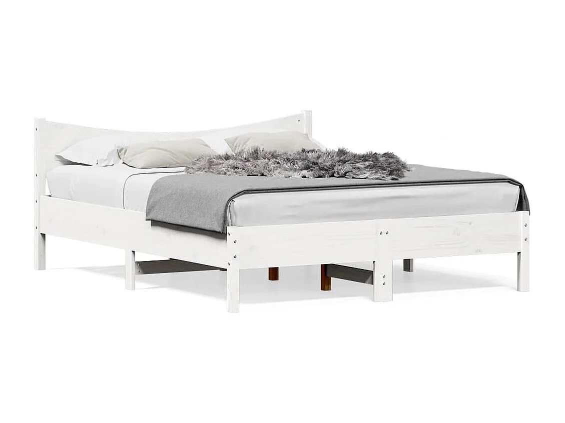 Lit double + tête de lit blanc 160x200 cm bois pin massif FR90219