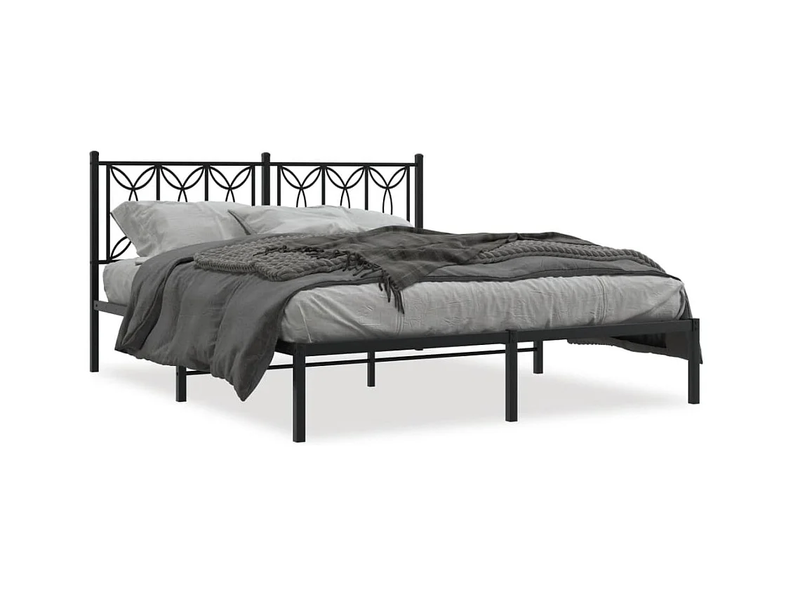 Lit double métal + tête de lit noir 160x200 cm FR17469