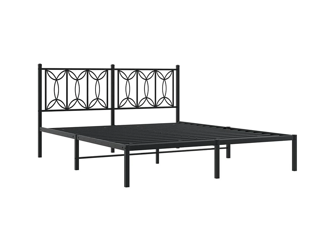 Lit double métal + tête de lit noir 160x200 cm FR17469