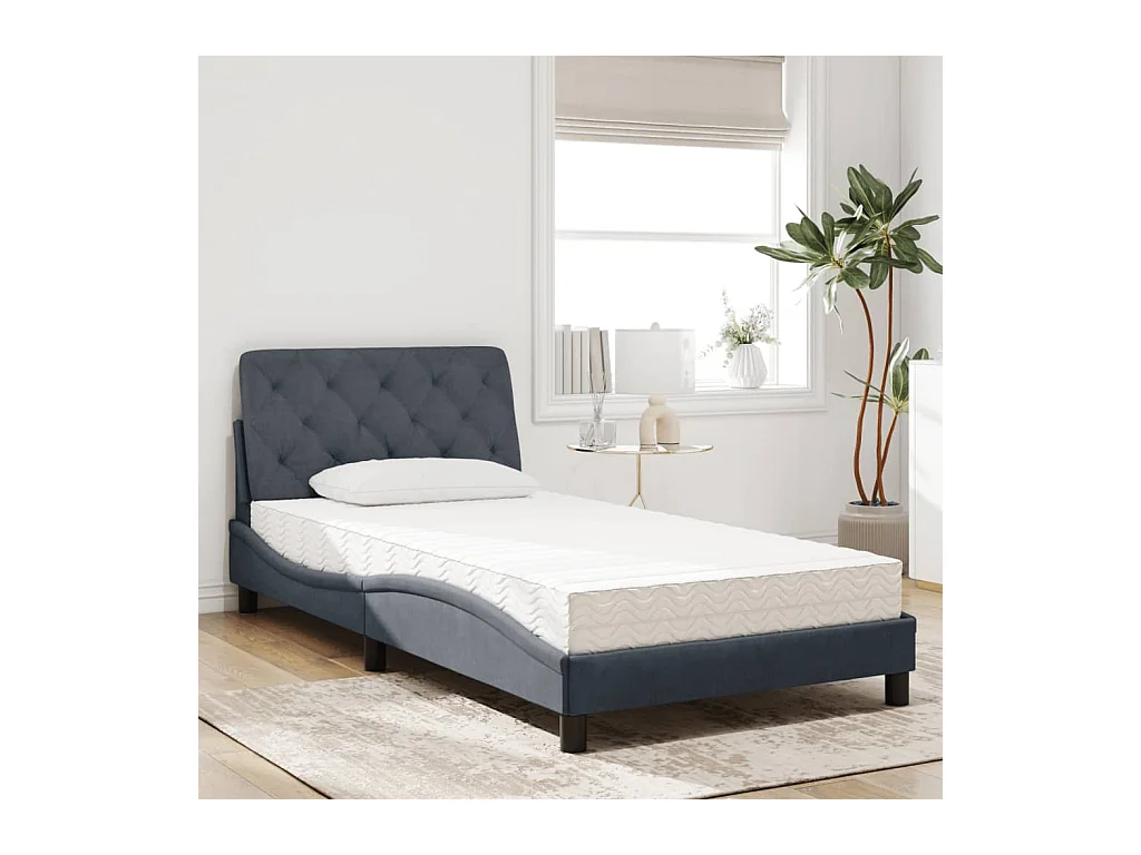 Lit adulte + matelas gris foncé 100x200 cm velours FR97860