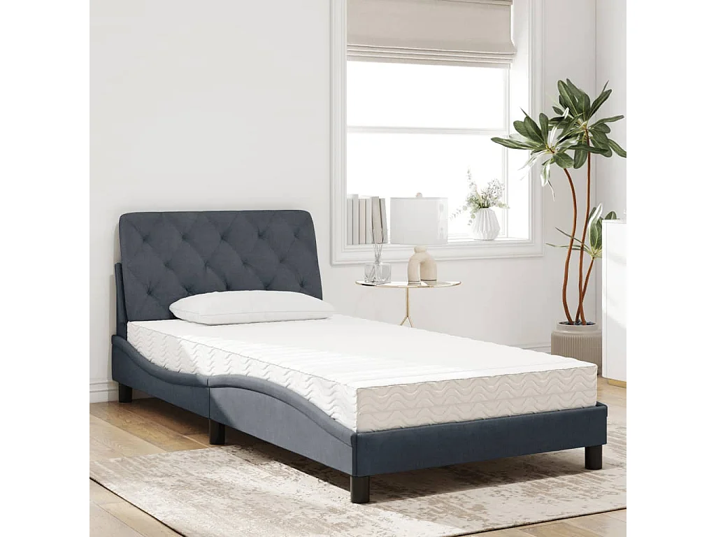 Lit adulte + matelas gris foncé 100x200 cm velours FR97860