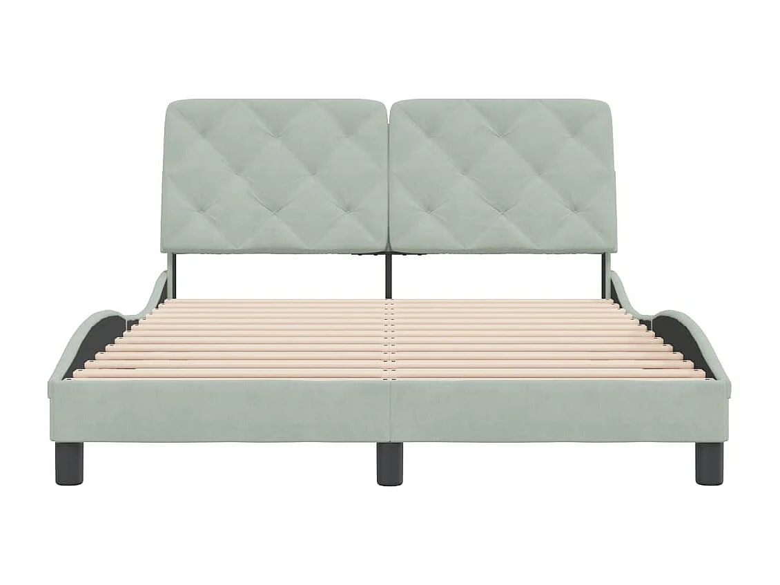 Lit double + tête de lit Gris clair 140x190 cm Velours FR95600