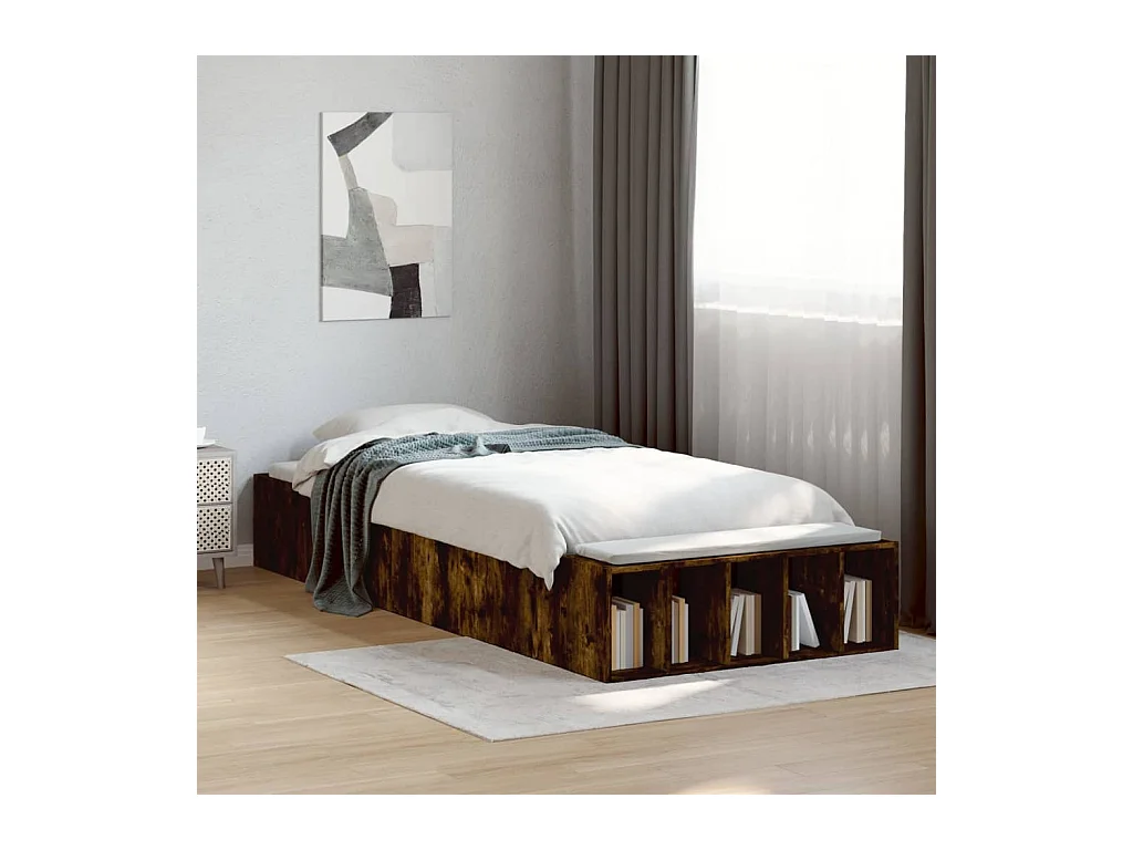 Lit simple chêne fumé 90x190 cm bois d'ingénierie FR91535