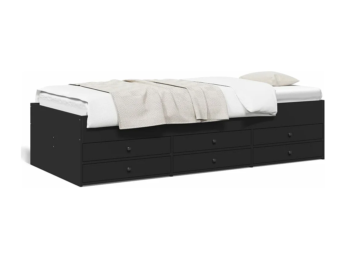 Cama individual - 100x200 cm con cajones madera de ingeniería negro ES765206