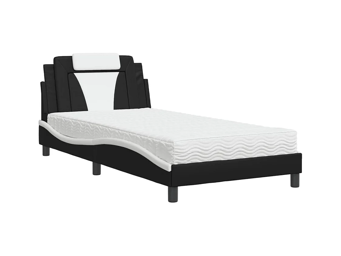 Lit adulte + matelas noir et blanc 100x200 cm similicuir FR60526