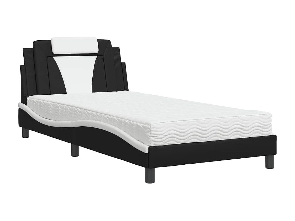 Lit adulte + matelas noir et blanc 100x200 cm similicuir FR60526