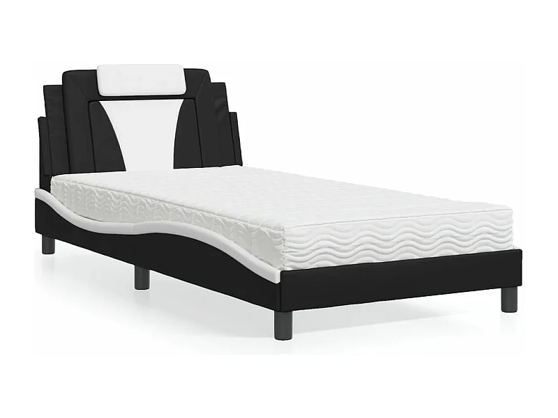 Lit adulte + matelas noir et blanc 100x200 cm similicuir FR60526