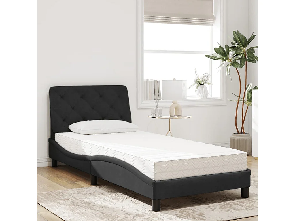 Lit adulte + matelas noir 90x190 cm velours FR92230
