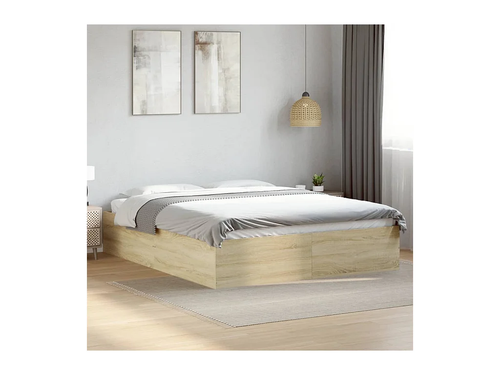 Lit double chêne sonoma 150x200 cm bois d'ingénierie FR52371