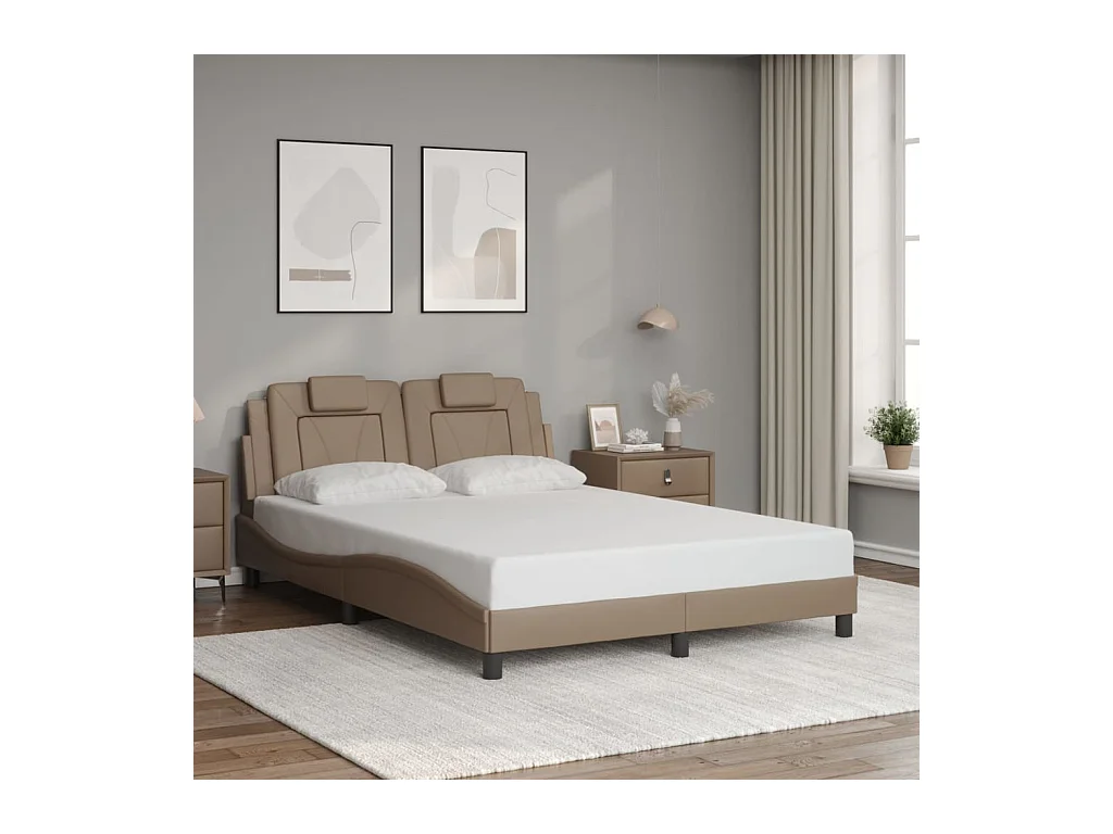 Lit double + tête de lit Cappuccino 140x200 cm Similicuir FR71443